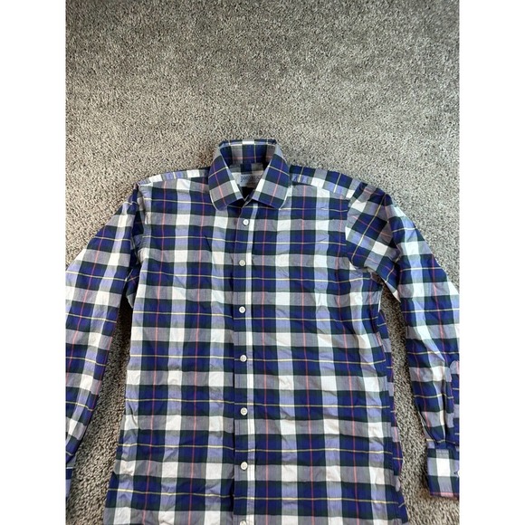 James Meade Limited Shirt Womens 14 1/2 L Plaid Cotton Long Sleeve Blouse FLAW - Picture 1 of 12